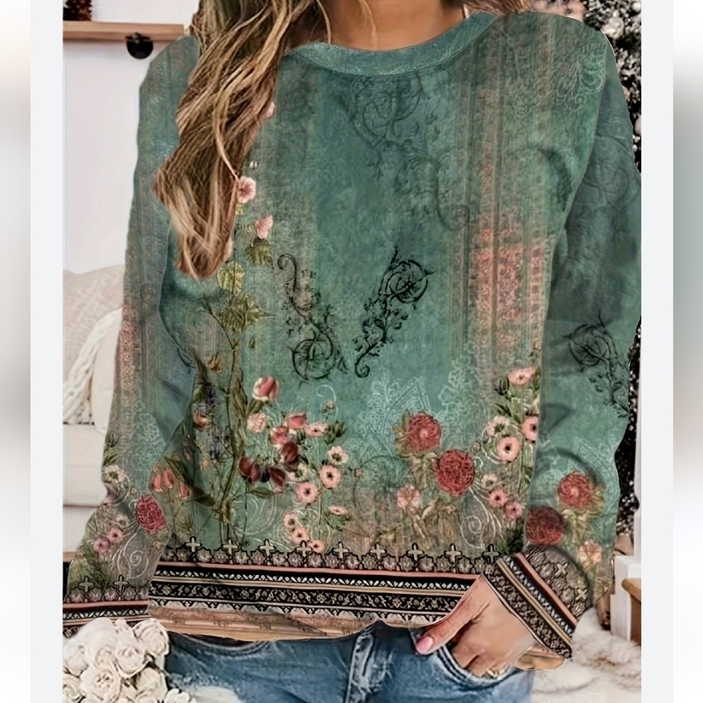 WHIMSICAL LONG SLEEVE FLORAL VINES TOP SIZE SMALL FAIRY FOREST GIRLIE VENETIAN - Picture 6 of 6